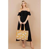 Sac fourre-tout bohème en toile de coton jaune à motifs floraux CRAFT HACKLE avec doublure en coton, ouverture supérieure, idéal pour le shopping, style estival, fabriqué au Rajasthan