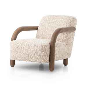 Chaise de salle à manger moderne, fauteuil rembourré, structure en bois massif, tissu beige, design scandinave, chaise de salon - Product Image 1