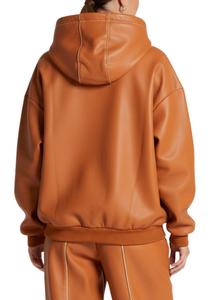 Ensemble de survêtement pour femme en cuir PU de qualité supérieure, sweat-shirt oversize et pantalon large – Tenue décontractée de luxe en deux pièces pour le streetwear - Product Image 4
