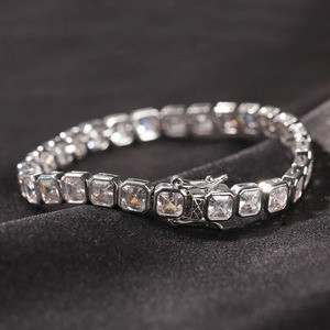 <b>Square</b> Princess Cut Crystal Charm Tennis Bangle Bracelet Gold/Silver Color <b>Adjustable</b> Closure Fashion Jewelry Anniversary Gift - Product Image 4