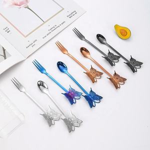 Creative Gold Mini Tea <b>Spoon</b> and Fork Set 304 Stainless Steel Butterfly <b>Coffee</b> <b>Spoon</b> Elegant Tableware Set - Product Image 2