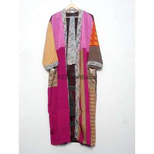 Kimono traditionnel japonais en soie satinée 100% respirante et douce, col en V long, fermeture à cordon, mode féminine vintage patchwork - Product Image 1