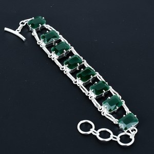 Emerald Gemstone Handmade <b>Bracelet</b> 925 <b>Sterling</b> <b>Silver</b> Adjustable Clasp Statement Jewelry Bold Gift For Her - Product Image 4