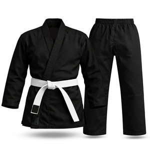 Tenue d'arts martiaux respirante de haute qualité, résistante, service OEM ODM, uniforme de karaté en toile noire avec ceintures blanches - Product Image 1