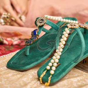 Sandales faites à la main personnalisables, tendance mode, doublure en velours doublement rembourrée, antidérapantes, imprimées vert bouteille, pour toutes les saisons - Product Image 5