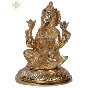 Estatua de latón hecha a mano de 5 pulgadas diosa Lakshmi sentada en Pedestal arte de escultura India - Product Image 4