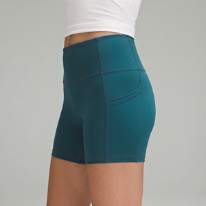Shorts de sport taille haute pour femme avec poches, couleur unie, pour le yoga, le fitness et la gym - Product Image 3