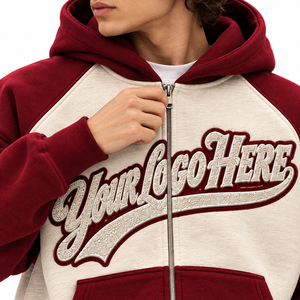 Blouson à capuche color block tendance, coupe oversize, style streetwear urbain, sweat-shirt zippé avec appliqué texturé et logo personnalisé, offre B2B - Product Image 5