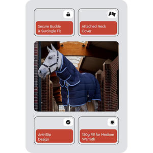 Couverture de cheval d'intérieur personnalisée en tissu 600D de poids moyen |   Linge de lit imperméable combiné avec protège-cou |   Tapis stable de 72 pouces - Product Image 4