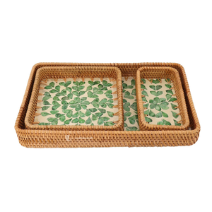 ถาดเสิร์ฟหวาย ถาดสี่เหลี่ยมฝังเปลือกหอย ถาดโมเสกเปลือกหอยมุกสีเขียวใบไม้ สำหรับตกแต่งโต๊ะกาแฟและโต๊ะเครื่องแป้ง - Product Image 3