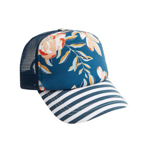Gorra Trucker con Estampado Floral y Visera a Rayas, Ajustable, con Malla Trasera, Unisex, Casual, para Primavera/Verano, Mezcla de Algodón y Poliéster - Product Image 1