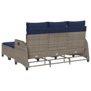 Conjunto de sofás de jardín con forma de L, ratán PE gris, cojines azul marino, muebles de patio - Product Image 6