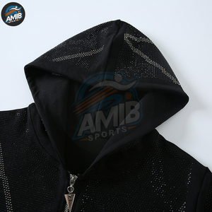 Custom Men's Full Zip Rhinestone Tracksuits Breathable Lightweight Polyester/Cotton Winter Hooded <b>Top</b> Sparkle <b>Crystal</b> Logo - Product Image 6