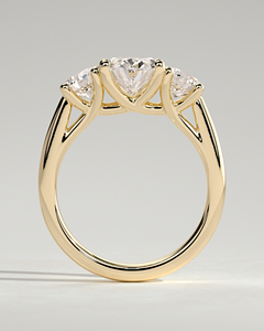 แหวนทองคำแท้ 14k ทรงวงรีประดับเพชรเม็ดเดี่ยวทรงกลมเพาะเลี้ยงในห้องปฏิบัติการ ดีไซน์สามวงแบบสามขา ตัวเรือนทำมือสุดหรู แหวนสั่งทำพิเศษสำหรับผู้หญิง - Product Image 2