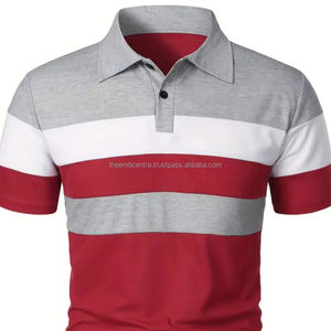 Camisa de golf informal para hombre con cuello en contraste-Elástico, ajuste regular, polos de verano de manga corta, polos para hombre - Product Image 1