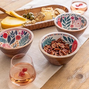 Plateau de service ovale en bois avec 3 bols en émail floral, assiette à dessert en bois sculpté pour mariage, Ramadan, Diwali, décoration - Product Image 3