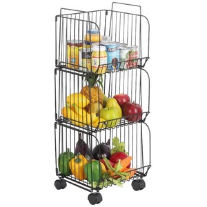 3 Layer Fruit <b>Storage</b> Basket With Movable Wheels For Kitchen Organization <b>Vegetable</b> <b>Storage</b> And Restaurants Use From India - Product Image 1