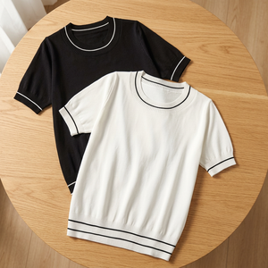 2026 <b>Cute</b> <b>Tshirts</b> Best Collection O-neck Short Sleeve Women's Casual Solid Eco-Friendly Summer Knitted Spandex/Cotton - Product Image 1