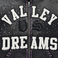 Veste à capuche zippée Valley Dreams unisexe, streetwear, manches longues, imprimé pailleté, broderie de sequins, style hiver noir