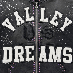 Veste à capuche zippée Valley Dreams unisexe, streetwear, manches longues, imprimé pailleté, broderie de sequins, style hiver noir - Product Image 3