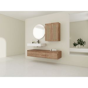 Mobile bagno sospeso da 60 pollici con lavabo in resina e 2 armadietti laterali, 3 cassetti a chiusura ammortizzata, design a montaggio a parete - Product Image 4