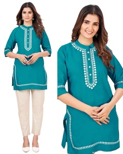 คอลลาจปาร์ตี้และกิจวัตรประจำวันพิเศษปักสีฟ้าความยาวสั้นเสื้อแฟนซี kurti สำหรับผู้หญิงหรือเด็กหญิงสวมใส่ในอัตราขายส่ง - Product Image 1