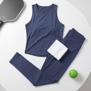 Women's pickleball Sleeveless Racerback Tank Top And Leggings <b>Set</b> Solid Color Breathable lightweight Sporty Activewear <b>set</b> - Product Image 5