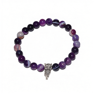 Pulsera de Ágata Rosa con Dije de Búho - Accesorio de Moda de Cristal - Product Image 1