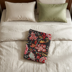 Tela de Algodón Premium Negra con Estampado Floral Hecho a Mano |   Textil Artesanal Monocromático Orgánico para Vestidos Boho y Prendas de Lujo - Product Image 4