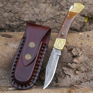Hand Engraved Damascus Steel Clip Point Folding Knife Micarta Handle 0.5mm Thick Razor Sharp EDC <b>Tool</b> <b>for</b> Outdoor Sports Travel - Product Image 1