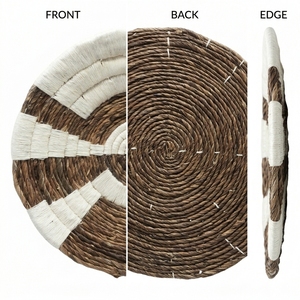 Panier mural en macramé en écorce de bananier naturelle, plateau peu profond rond à rayures géométriques en arc, décoration artistique pure pour aménagement de pièce, artisanat bohème - Product Image 3
