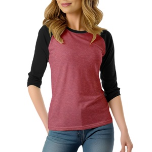 T-shirts pour femmes en tissu doux de qualité supérieure, col rond, manches raglan, élégants, couleur contrastée, hauts décontractés, vente en gros, t-shirts personnalisés - Product Image 2
