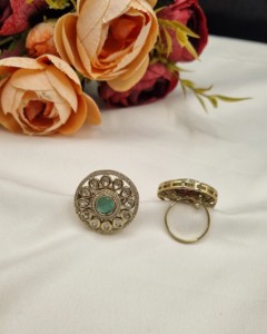 Handcrafted Round Cut Kundan Gemstone Floral Adjustable Ring Ethnic <b>Jewelery</b> For Women Festivals Party Wear Wedding Manufacturer - Product Image 6