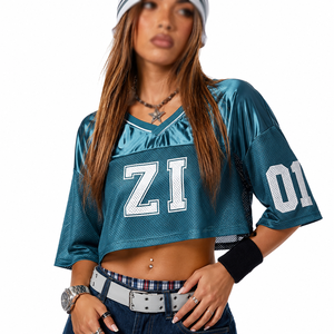 Camiseta de fútbol americano personalizada, estilo cropped de malla, oversize, streetwear, ropa deportiva para parejas, venta al por mayor - Product Image 3