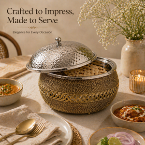 Customized Iron Wire Mesh Serving Casserole with Stainless Steel Hammered Hotpot | Insulated Food <b>Warmer</b> for <b>Buffet</b> & Dining - Product Image 3