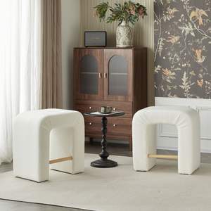 Lot de 2 tabourets et poufs pour îlot de cuisine, 24 pouces, blanc boucle - Product Image 1