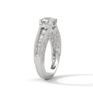 Vintage Filigree Moissanite Engagement <b>Ring</b> 925 Silver Prong <b>Set</b> Round Cut Bezel Accent Wedding Jewelry for Women - Product Image 2