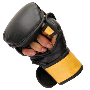 Gants de combat MMA en cuir véritable noir avec fermeture auto-agrippante réglable, unisexes, pour arts martiaux - Product Image 4