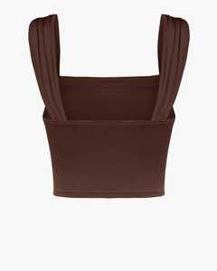 Jupe midi asymétrique plissée marron chocolat avec fente latérale - Product Image 4
