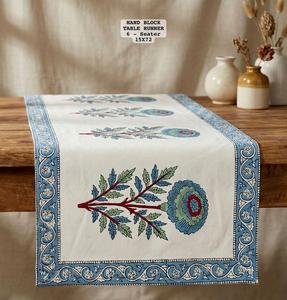 Cotton Hand Block Print <b>Table</b> <b>Runner</b> 15x72 Inch Floral Dining <b>Table</b> <b>Runner</b> for 6 Seater Home Decor - Product Image 2