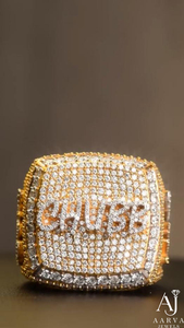 Custom <b>Name</b> Moissanite <b>Ring</b> Square Halo Dome Band Gold Color Jewelry Gift - Product Image 4