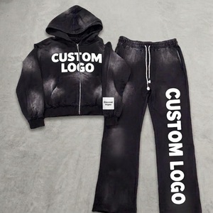 Ensemble sweat à capuche et pantalon de survêtement oversize respirant de haute qualité, style streetwear hivernal, 100 % coton, délavage acide, impression numérique - Product Image 3