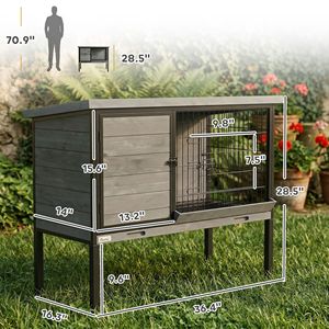 Casetta per Conigli da Esterno Rialzata in Legno con Vassoio Estraibile e Tetto Apribile in Plastica - Gabbia per Animali Domestici - Product Image 2