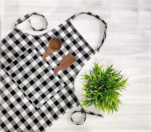 Delantal impermeable unisex para cocina con diseño a cuadros, bolsillo frontal central, correa ajustable para el cuello, 2 piezas, colores disponibles. - Product Image 4