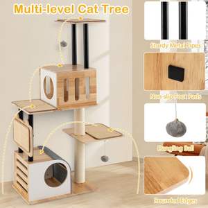 Moderna alta torre del gatto con palle penzolanti e tappeti Sisal doppio condomini per graffiare e giocare - Product Image 5