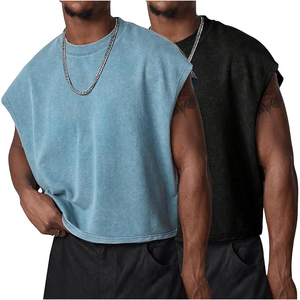 Vintage Snow Wash Breathable Embroidery Casual Knitted Tank <b>Top</b> Private Label Heavyweight 100% Cotton Muscle Tee Retro <b>Aesthetic</b> - Product Image 1