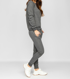 Conjunto Deportivo Informal para Mujer, Color Gris Sólido, Manga Larga, Cuello Redondo, Cintura Elástica, Bolsillos Laterales, 100% Algodón, Peso Medio, Ropa de Otoño - Product Image 4