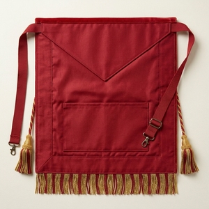 Delantal Masónico Personalizado, Material Principal de Cuero, Tela Blanca Resistente al Agua, Ribete de Terciopelo Rojo, Flecos Bordados en Oro, Francmasonería - Product Image 5