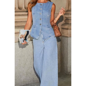 Ensemble deux pièces en jean fabriqué au Vietnam pour femme, design personnalisé OEM ODM + logo + couleurs tendance - Product Image 1