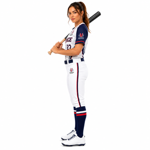 Uniforme de Béisbol Personalizado para Mujer, Conjunto Personalizado para Equipo, Nombre del Jugador de Alta Calidad, Logotipo Bordado en Blanco, Azul Marino y Rojo, Secado Rápido y Transpirable - Product Image 5